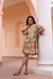 Women Viscose Digital Printed Embroidery And Beads Work Mini Dress - Nyaro