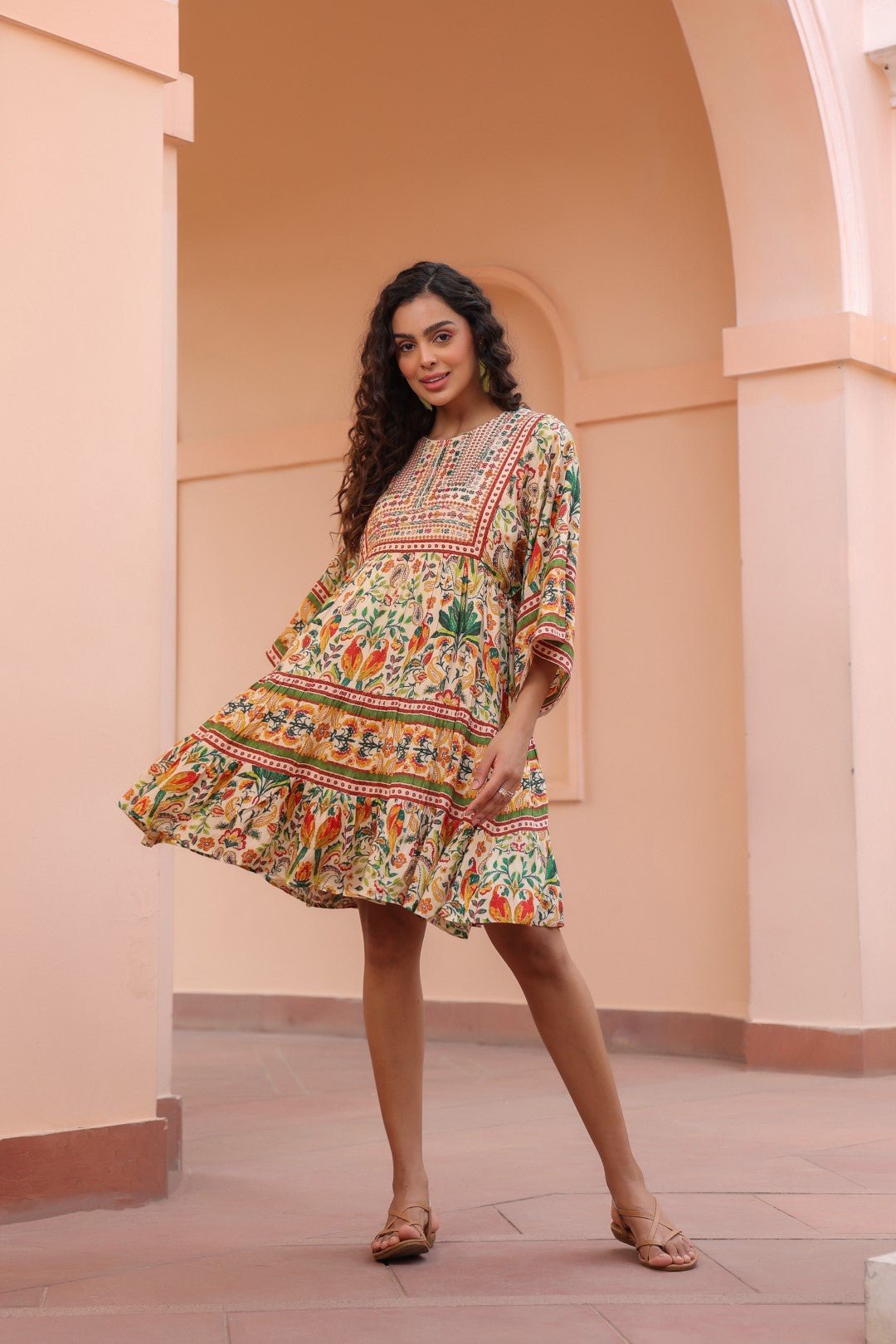 Women Viscose Digital Printed Embroidery And Beads Work Mini Dress - Nyaro