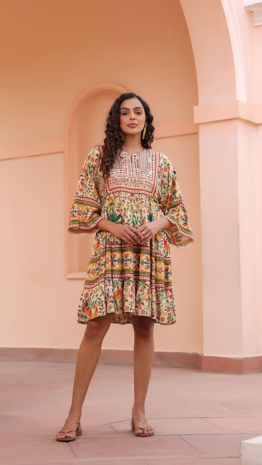 Women Viscose Digital Printed Embroidery And Beads Work Mini Dress - Nyaro