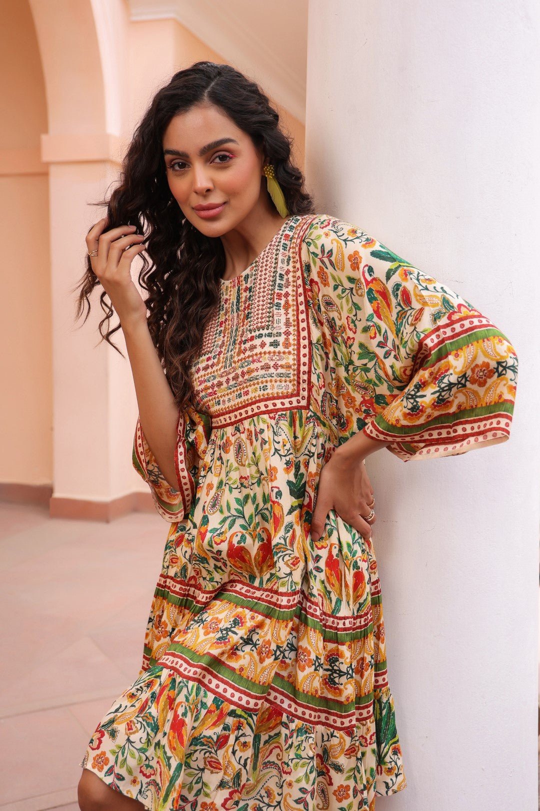 Women Viscose Digital Printed Embroidery And Beads Work Mini Dress Nyaro Women Viscose Digital Printed Embroidery And Beads Work Mini Dress Nyaro