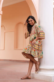 Women Viscose Digital Printed Embroidery And Beads Work Mini Dress - Nyaro