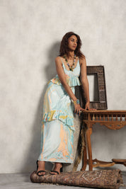 Women Viscose Marble Print Frill Maxi Dress - Nyaro