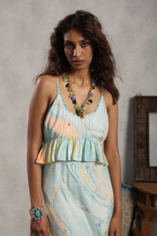 Women Viscose Marble Print Frill Maxi Dress - Nyaro