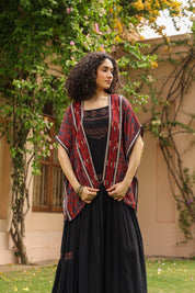 Women Viscose Printed Embroidery Beads Work Shrug - Nyaro
