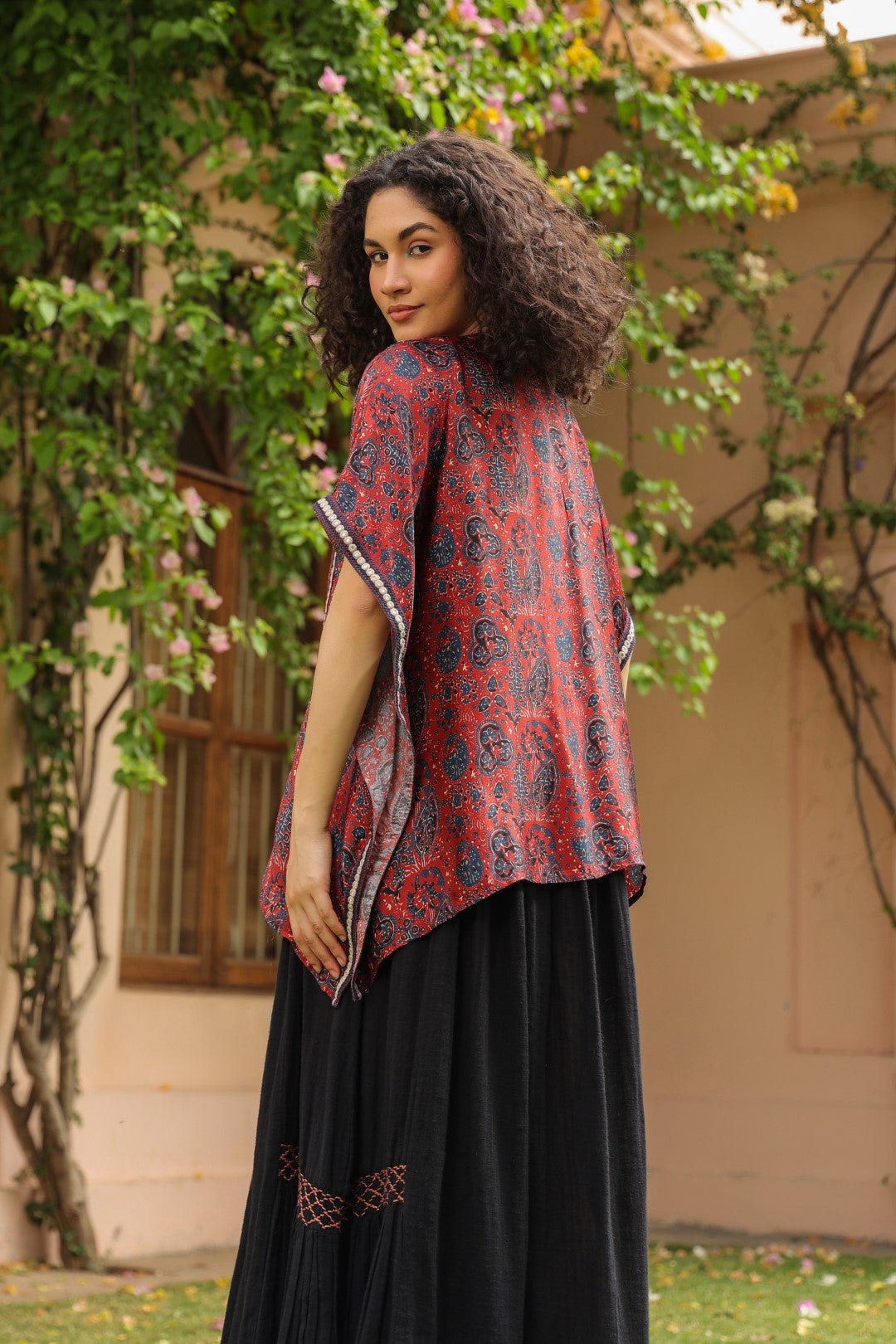 Women Viscose Printed Embroidery Beads Work Shrug - Nyaro