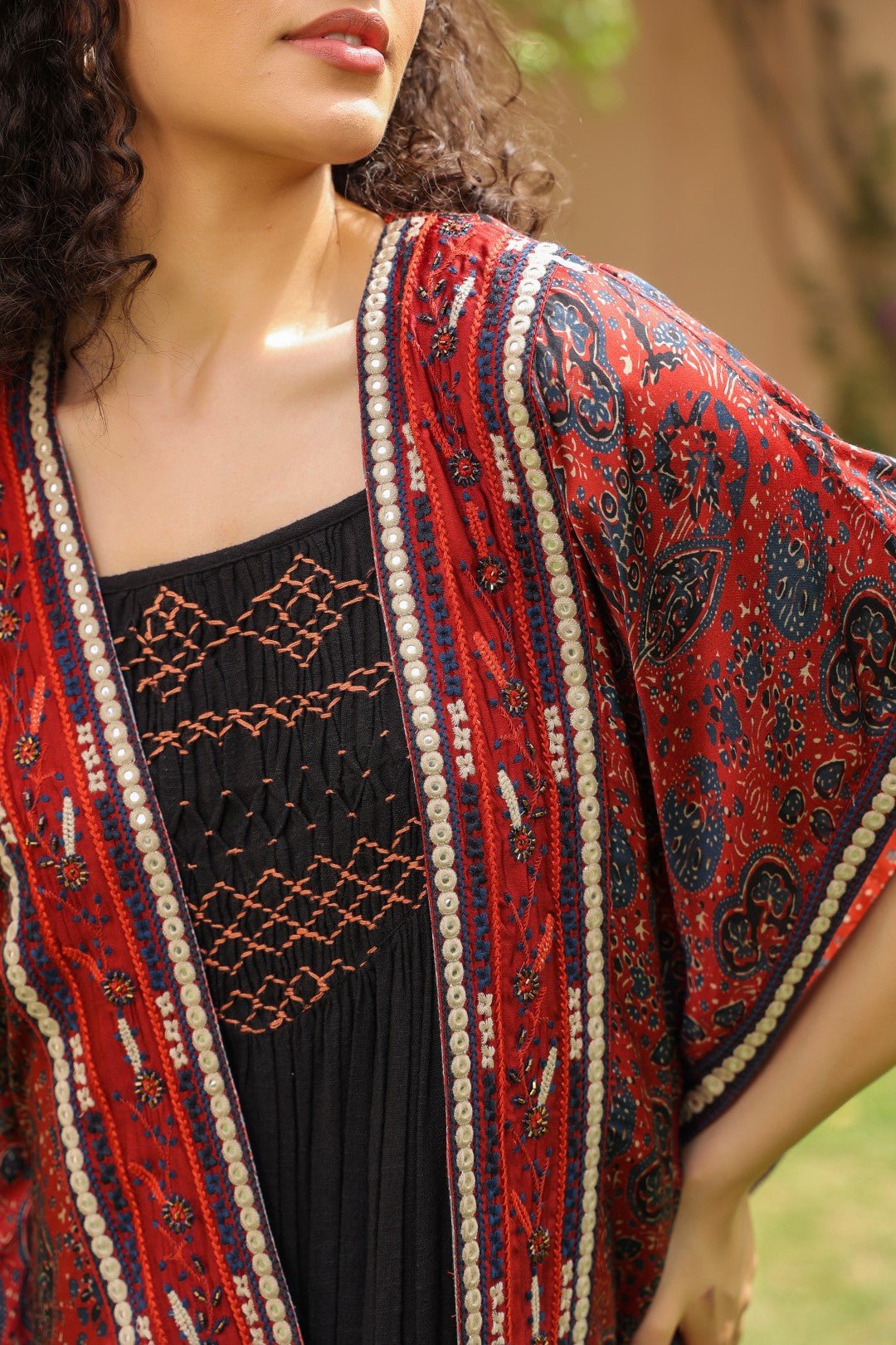 Women Viscose Printed Embroidery Beads Work Shrug - Nyaro