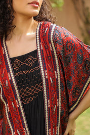 Women Viscose Printed Embroidery Beads Work Shrug - Nyaro