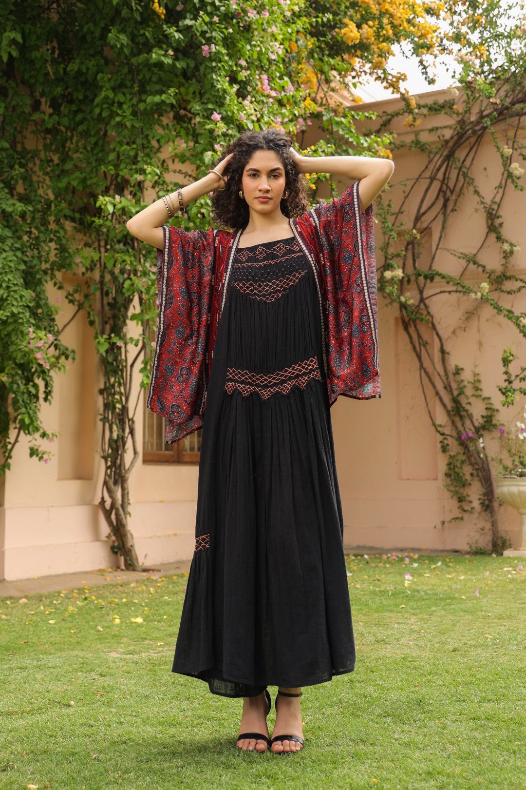 Women Viscose Printed Embroidery Beads Work Shrug - Nyaro