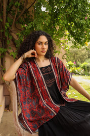 Women Viscose Printed Embroidery Beads Work Shrug - Nyaro