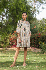 Women Viscose Santoon Digital Printed Embroidery And Beads Work Mini Dress - Nyaro