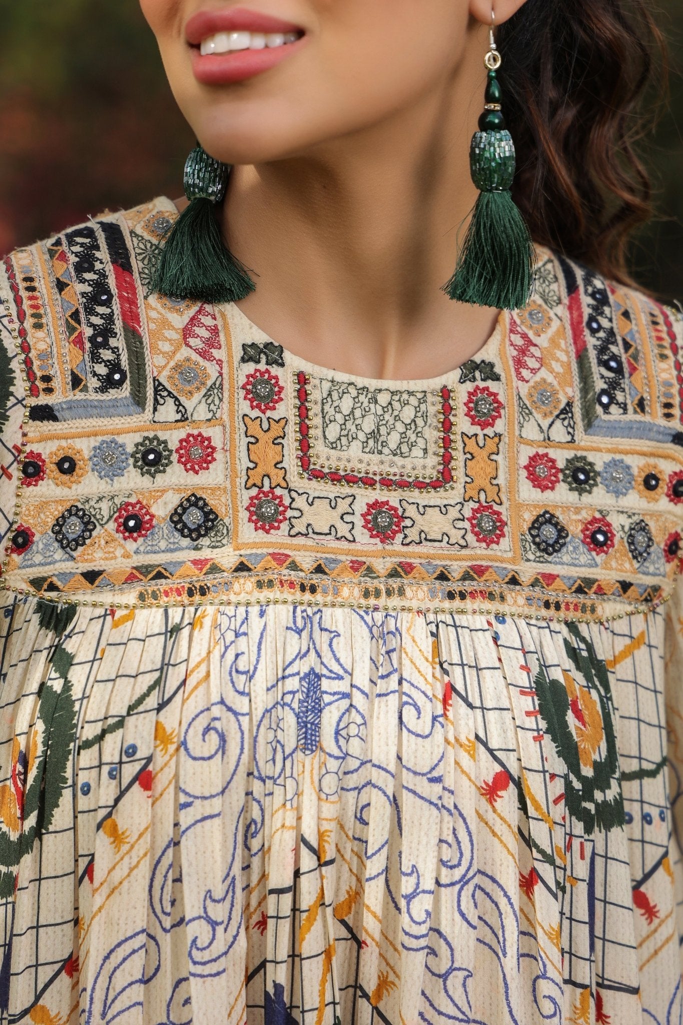 Women Viscose Santoon Digital Printed Embroidery And Beads Work Mini Dress - Nyaro