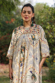 Women Viscose Santoon Digital Printed Embroidery And Beads Work Mini Dress - Nyaro