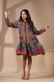 Women Viscose Santton Multi Print Drees - Nyaro