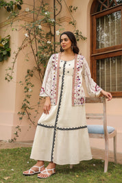 Women White Cotton Embroidered Shrug - Nyaro
