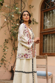 Women White Cotton Embroidered Shrug - Nyaro