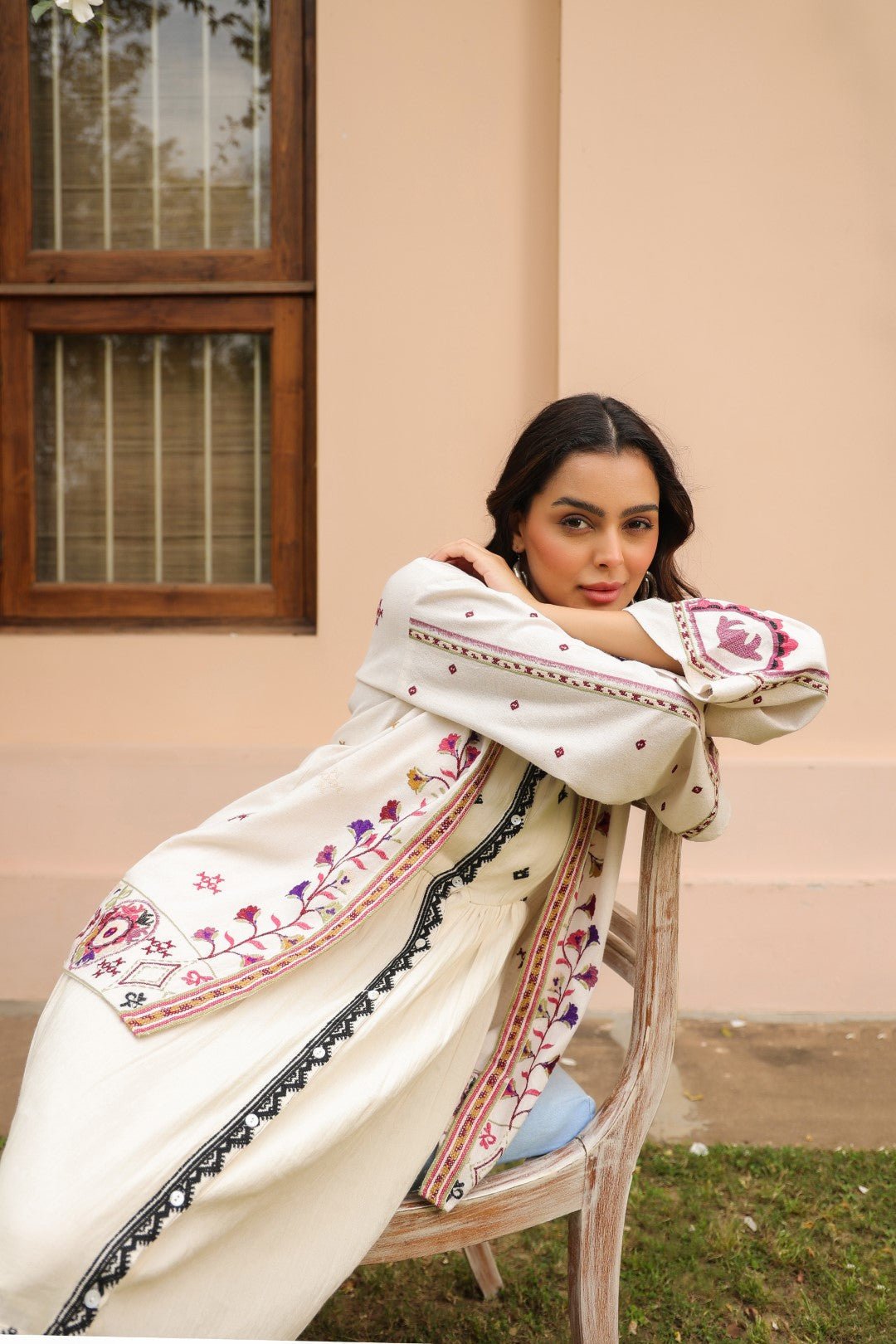 Women White Cotton Embroidered Shrug - Nyaro