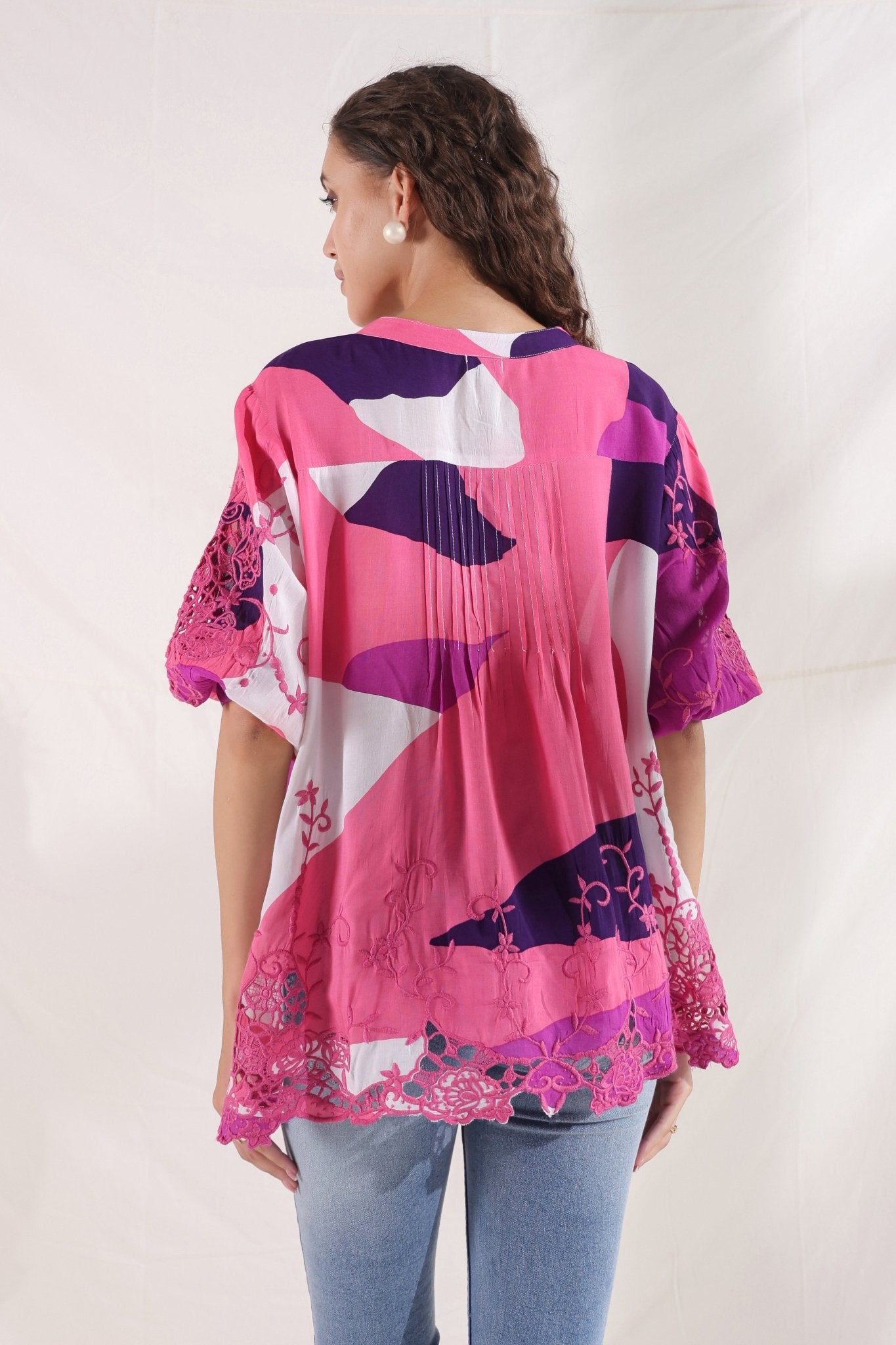Women Wine Viscose Printed Embroidery Top - Nyaro