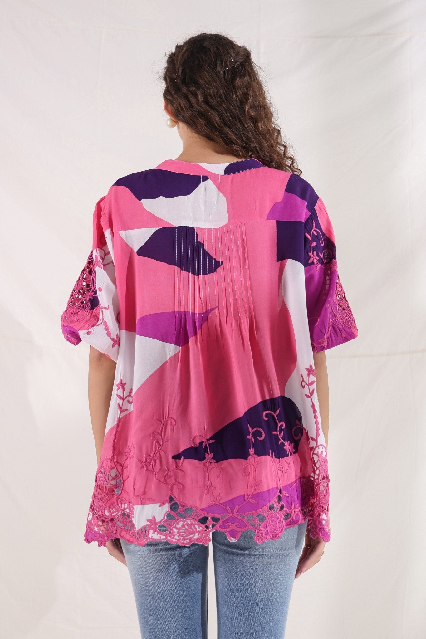 Women Wine Viscose Printed Embroidery Top - Nyaro