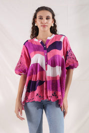 Women Wine Viscose Printed Embroidery Top - Nyaro