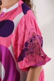 Women Wine Viscose Printed Embroidery Top - Nyaro