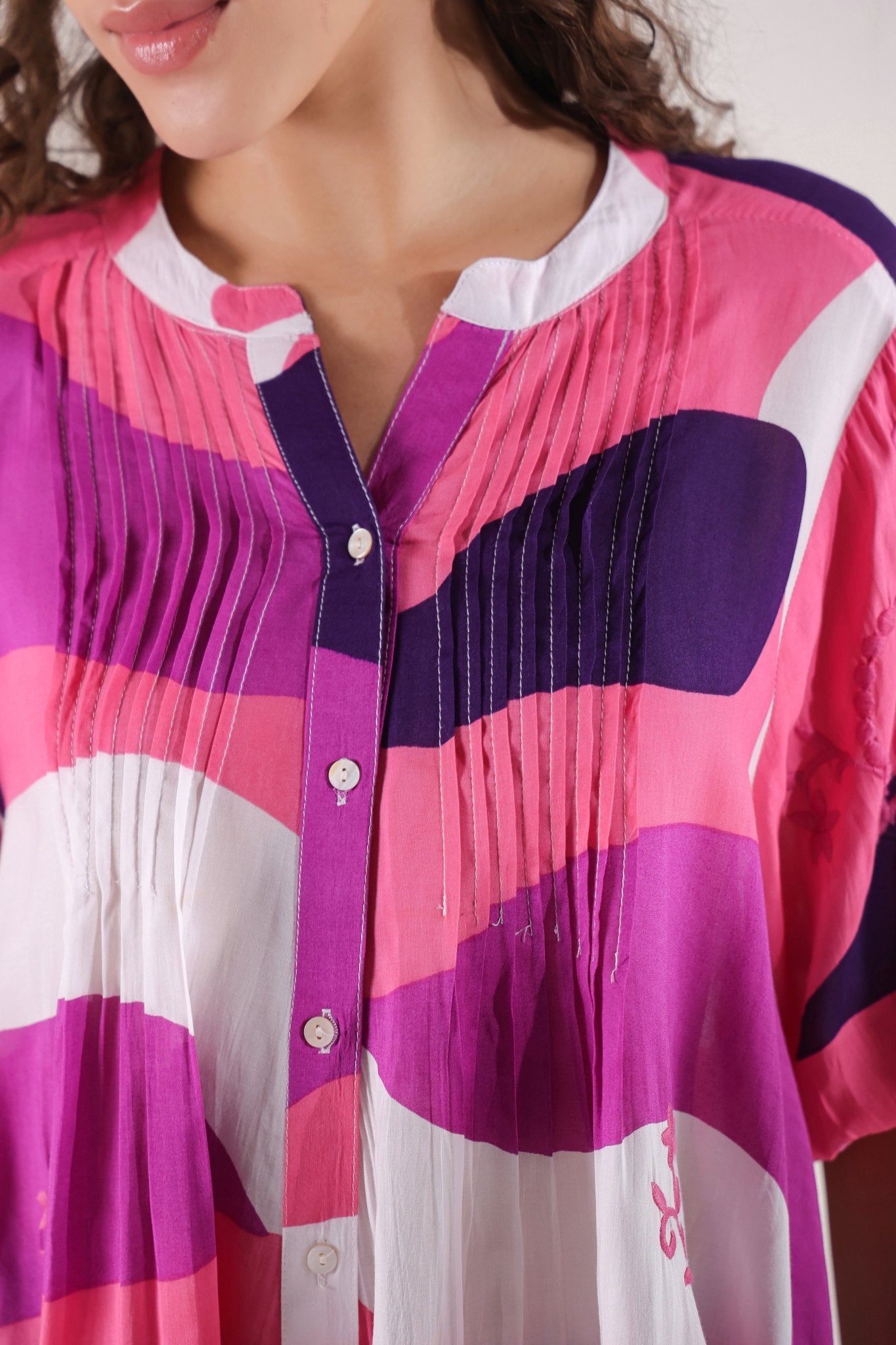 Women Wine Viscose Printed Embroidery Top - Nyaro