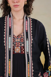 Women’s Black Rayon Solid Embroidered Shrug - Nyaro