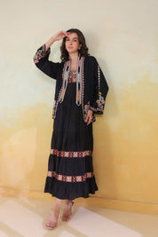 Women’s Black Rayon Solid Embroidered Shrug - Nyaro