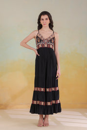 Women’s Black Viscose Rayon Embroidered Dress - Nyaro