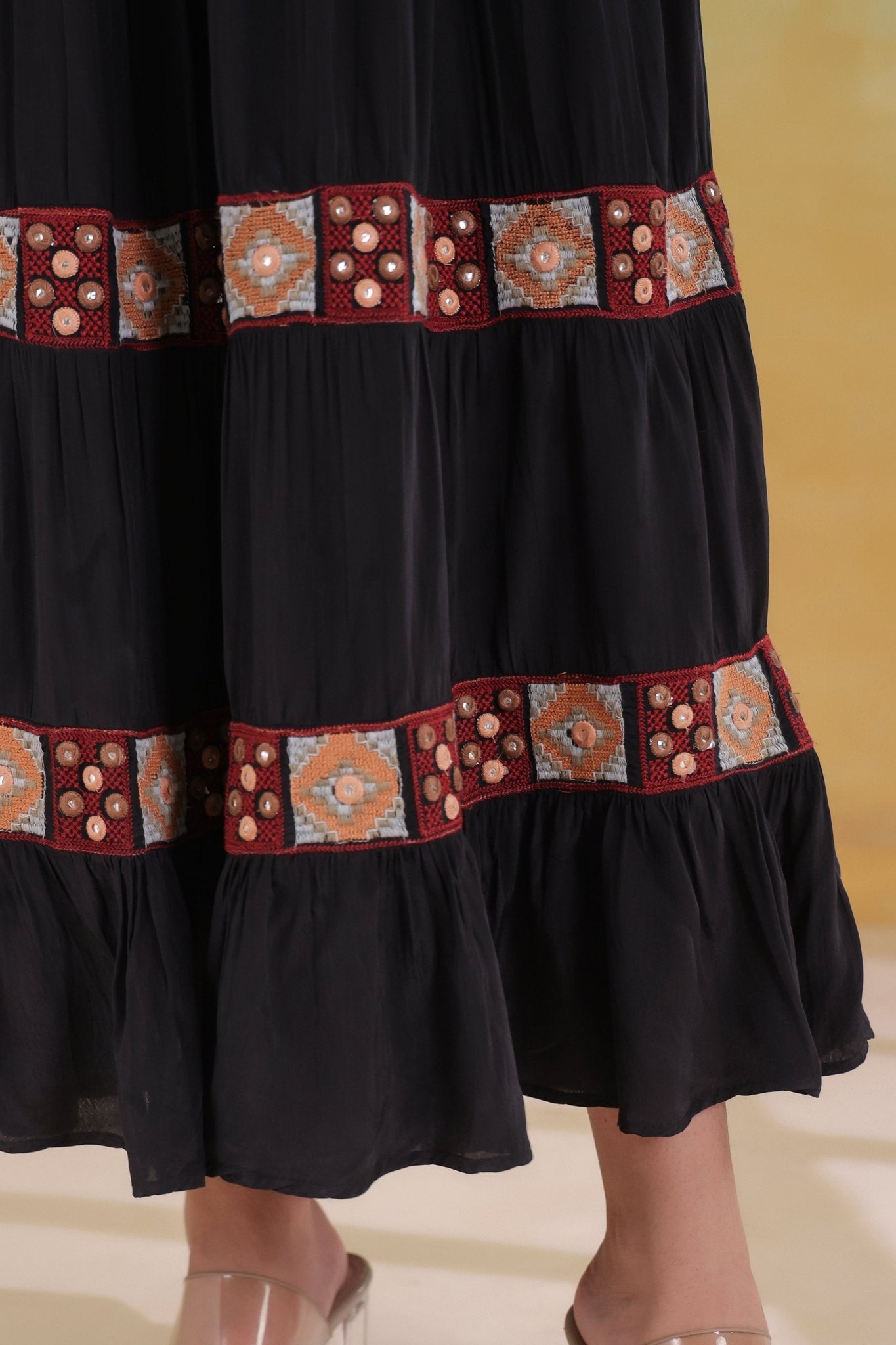 Women’s Black Viscose Rayon Embroidered Dress - Nyaro