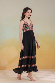 Women’s Black Viscose Rayon Embroidered Dress - Nyaro