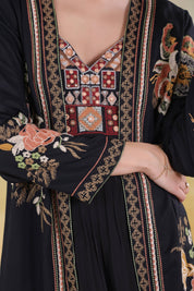 Women’s Black Viscose Rayon Embroidered Shrug - Nyaro