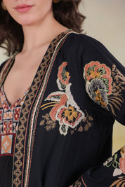 Women’s Black Viscose Rayon Embroidered Shrug - Nyaro