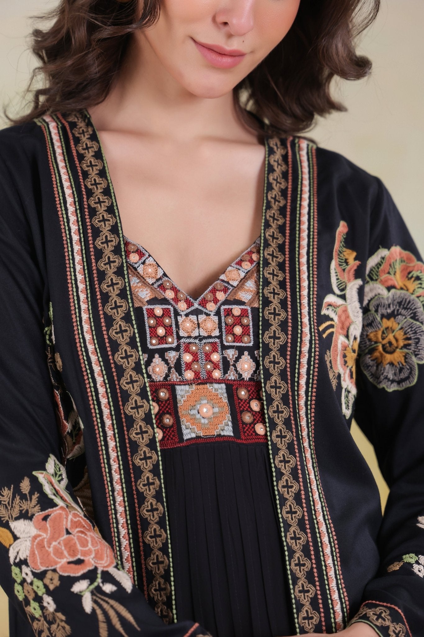 Women’s Black Viscose Rayon Embroidered Shrug - Nyaro