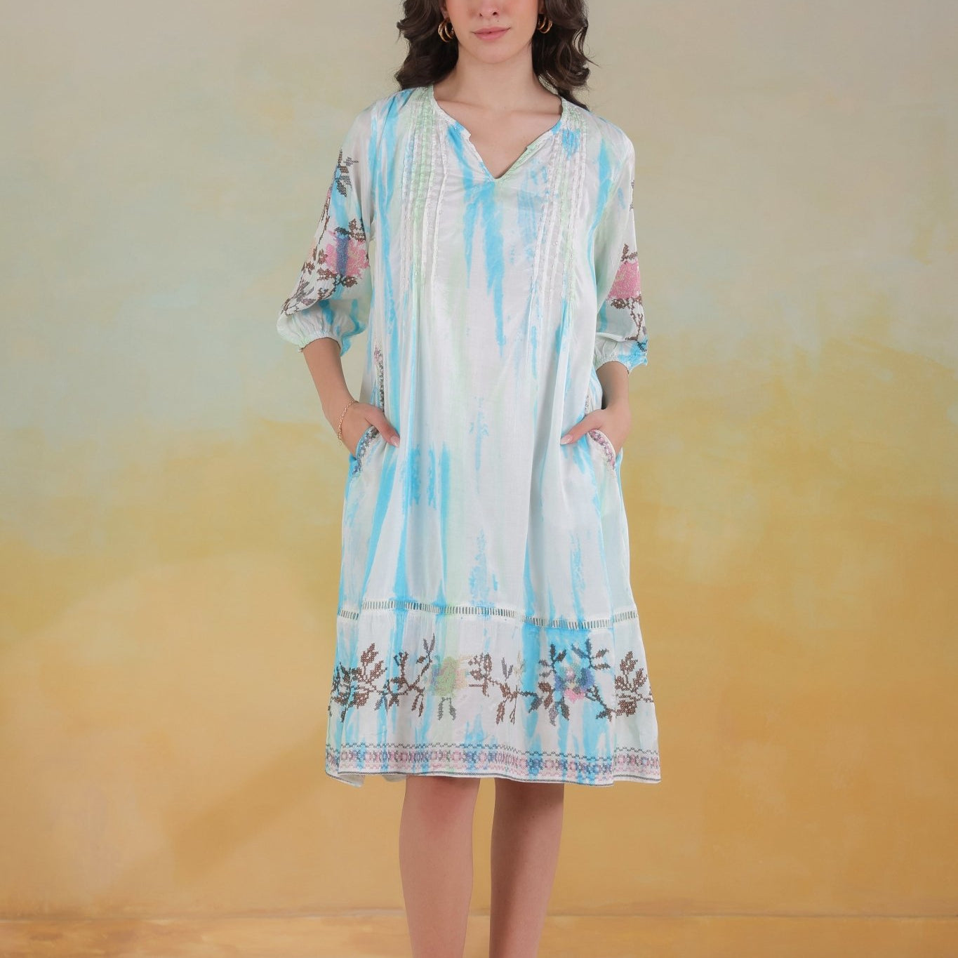 Women’s Blue Rayon Tie - Dye Embroidered Shrug - Nyaro