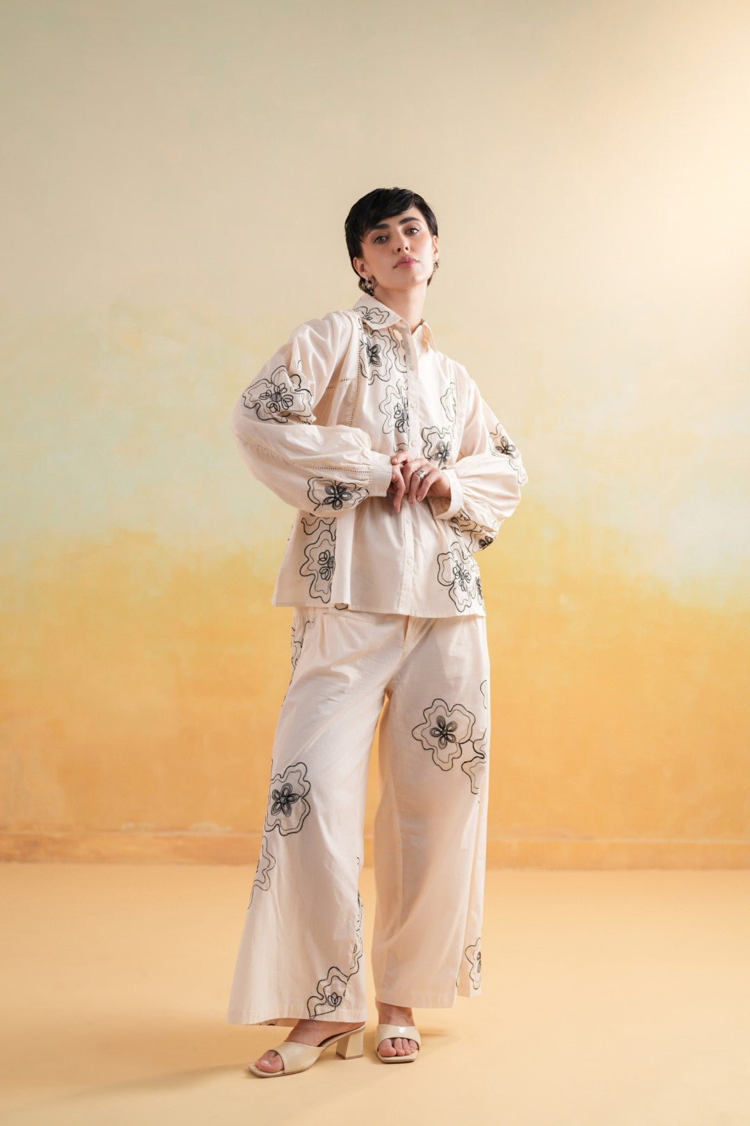 Women’s Cotton Beige Color Embroidered Co - Ord Set - Nyaro