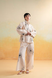 Women’s Cotton Beige Color Embroidered Co - Ord Set - Nyaro