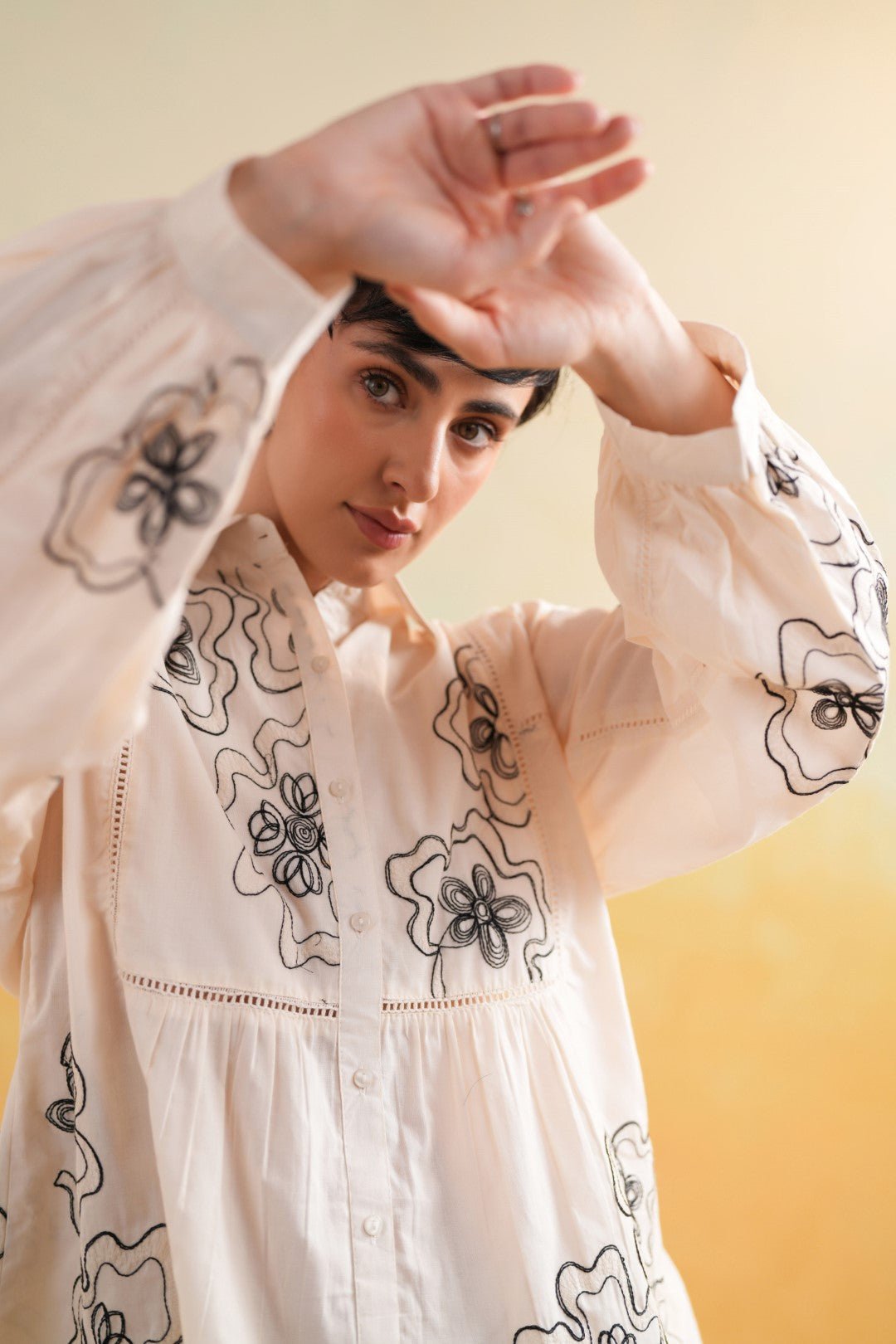 Women’s Cotton Beige Color Embroidered Co - Ord Set - Nyaro