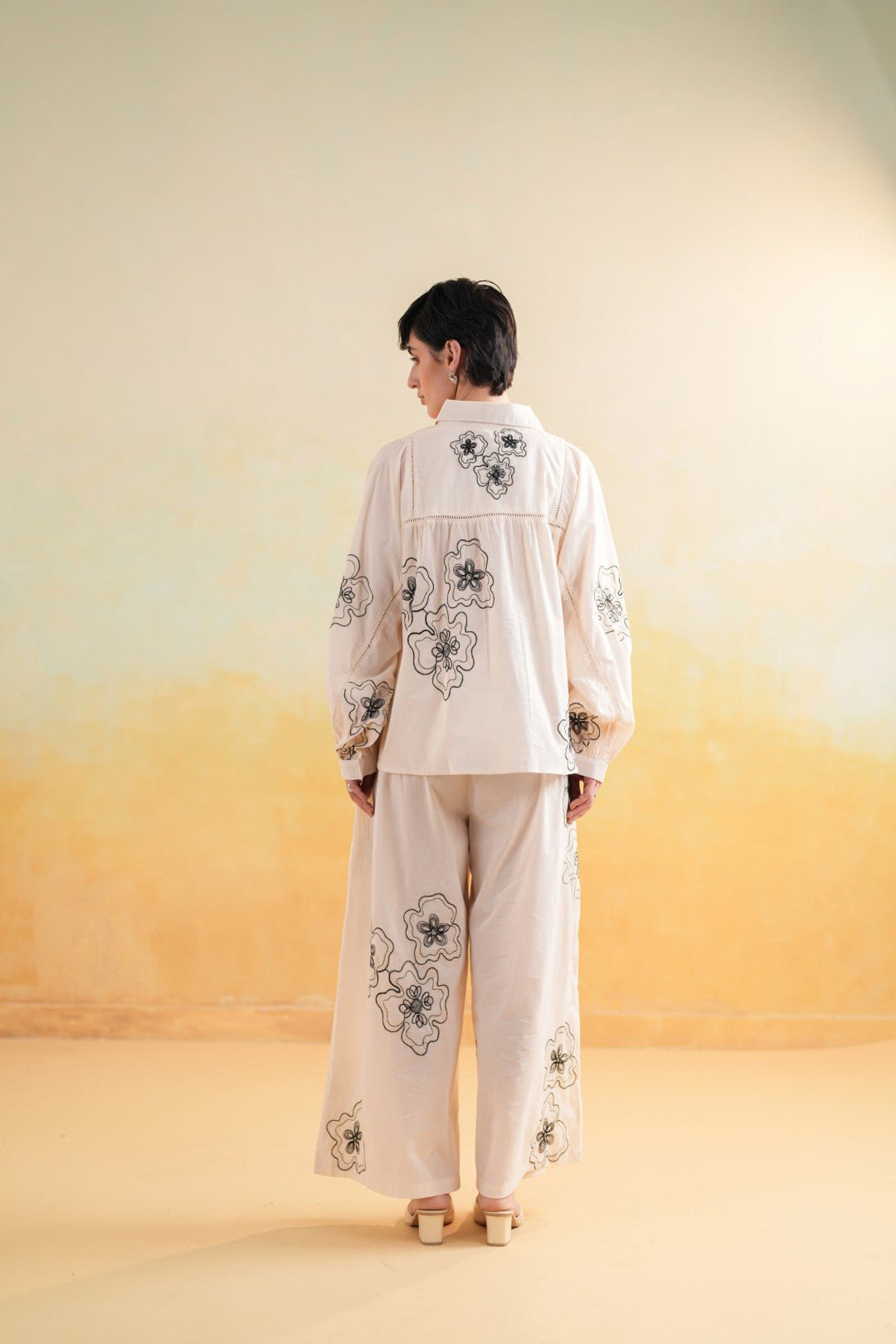 Women’s Cotton Beige Color Embroidered Co - Ord Set - Nyaro