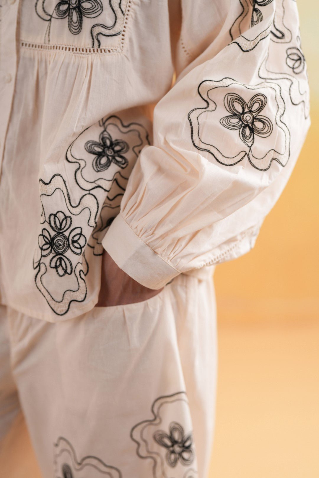 Women’s Cotton Beige Color Embroidered Co - Ord Set - Nyaro