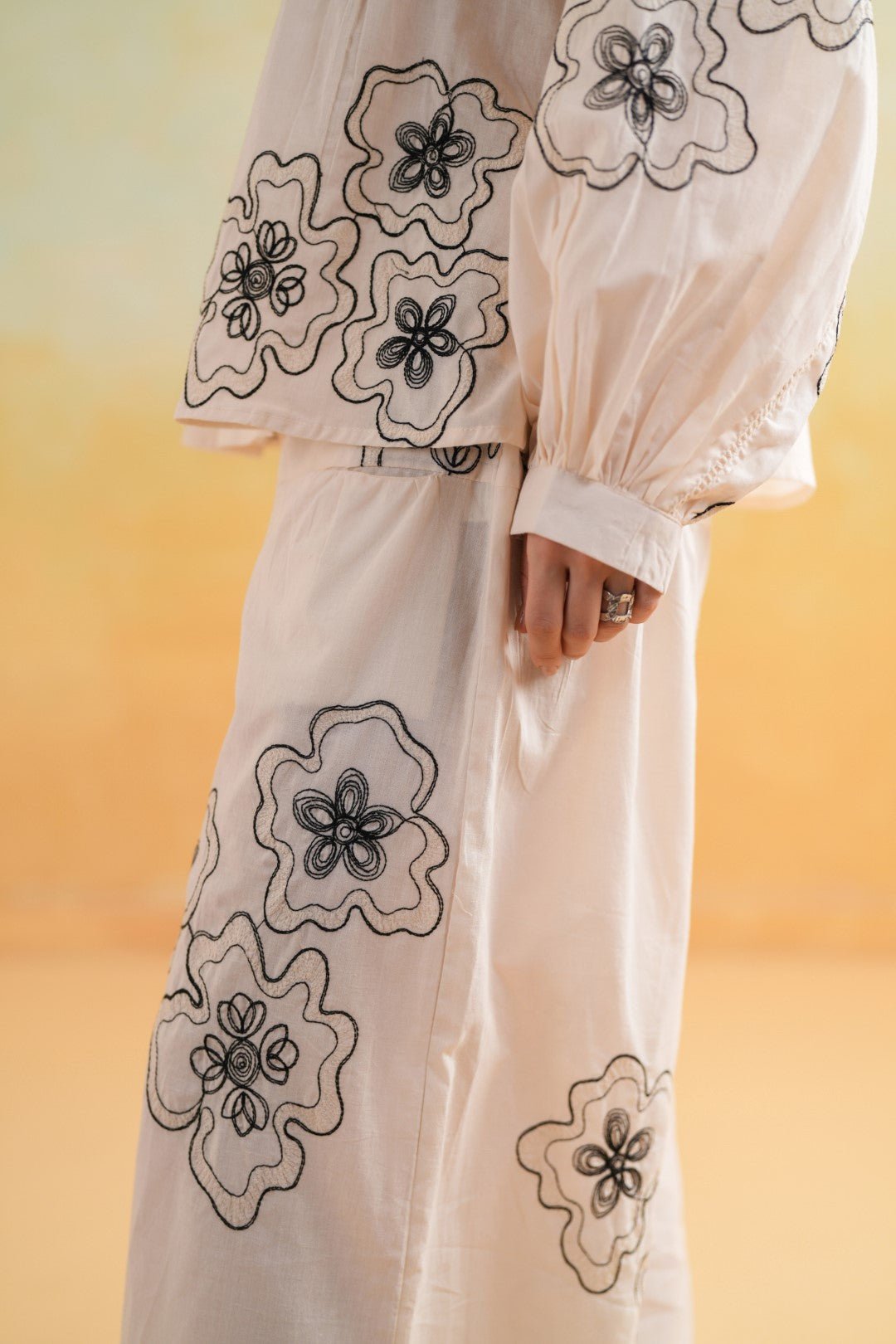 Women’s Cotton Beige Color Embroidered Co - Ord Set - Nyaro
