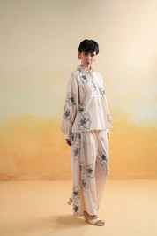 Women’s Cotton Beige Color Embroidered Co - Ord Set - Nyaro