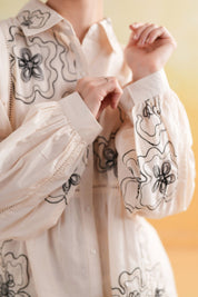 Women’s Cotton Beige Color Embroidered Co - Ord Set - Nyaro