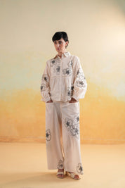 Women’s Cotton Beige Color Embroidered Co - Ord Set - Nyaro