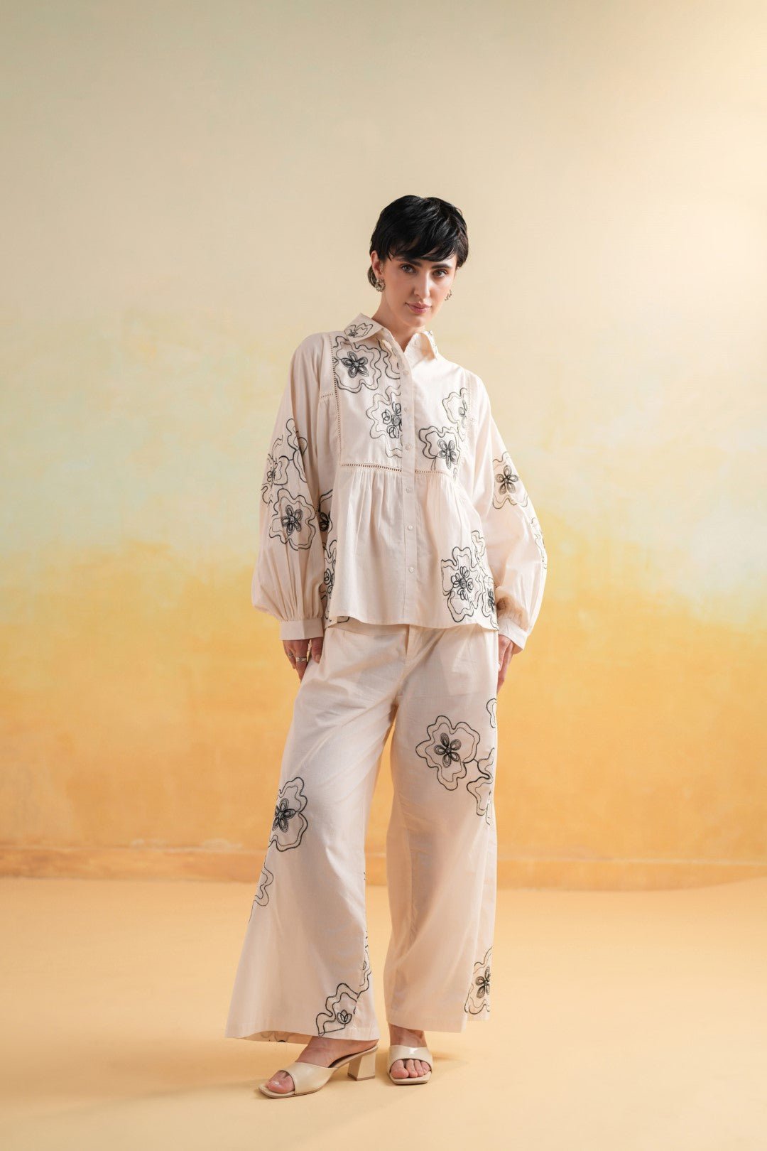 Women’s Cotton Beige Color Embroidered Co - Ord Set - Nyaro