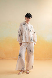 Women’s Cotton Beige Color Embroidered Co - Ord Set - Nyaro