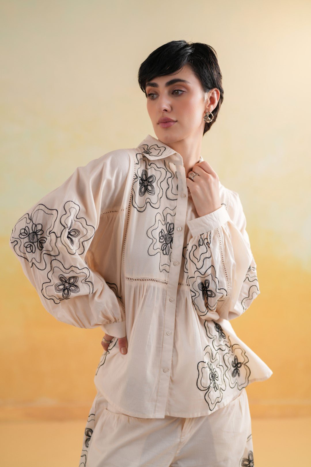 Women’s Cotton Beige Color Embroidered Co - Ord Set - Nyaro