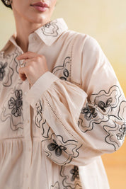 Women’s Cotton Beige Color Embroidered Co - Ord Set - Nyaro