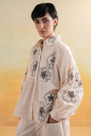 Women’s Cotton Beige Color Embroidered Co - Ord Set - Nyaro