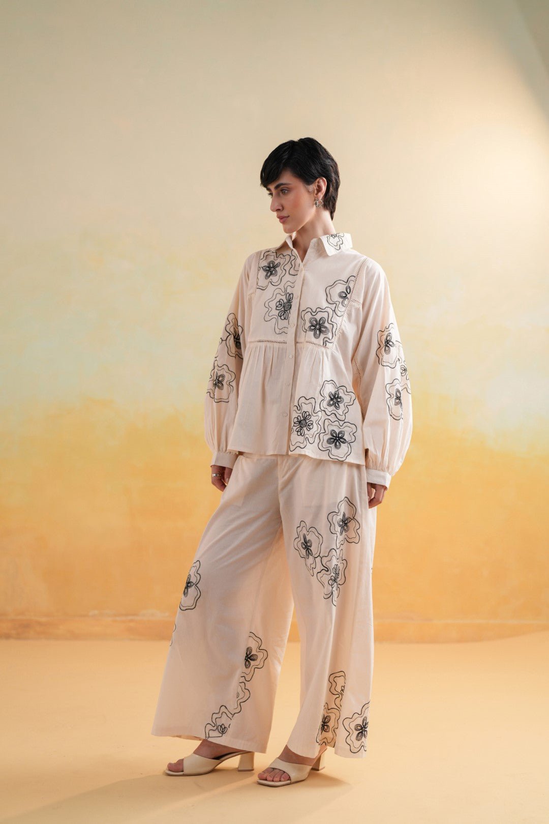 Women’s Cotton Beige Color Embroidered Co - Ord Set - Nyaro