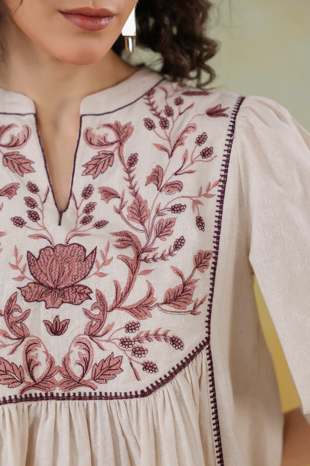 Women’s Cotton Linen Beige Color Embroidered Co - Ord Set: - Nyaro